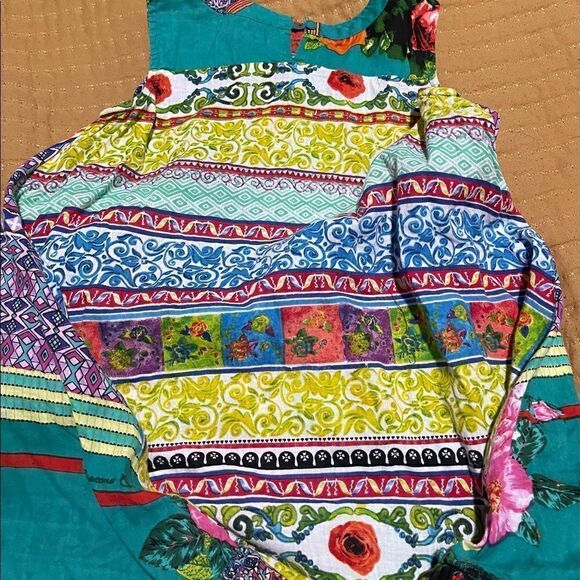 Antica sartaria sleeveless top dress 8 patch work fringe hem - Picture 3 of 8